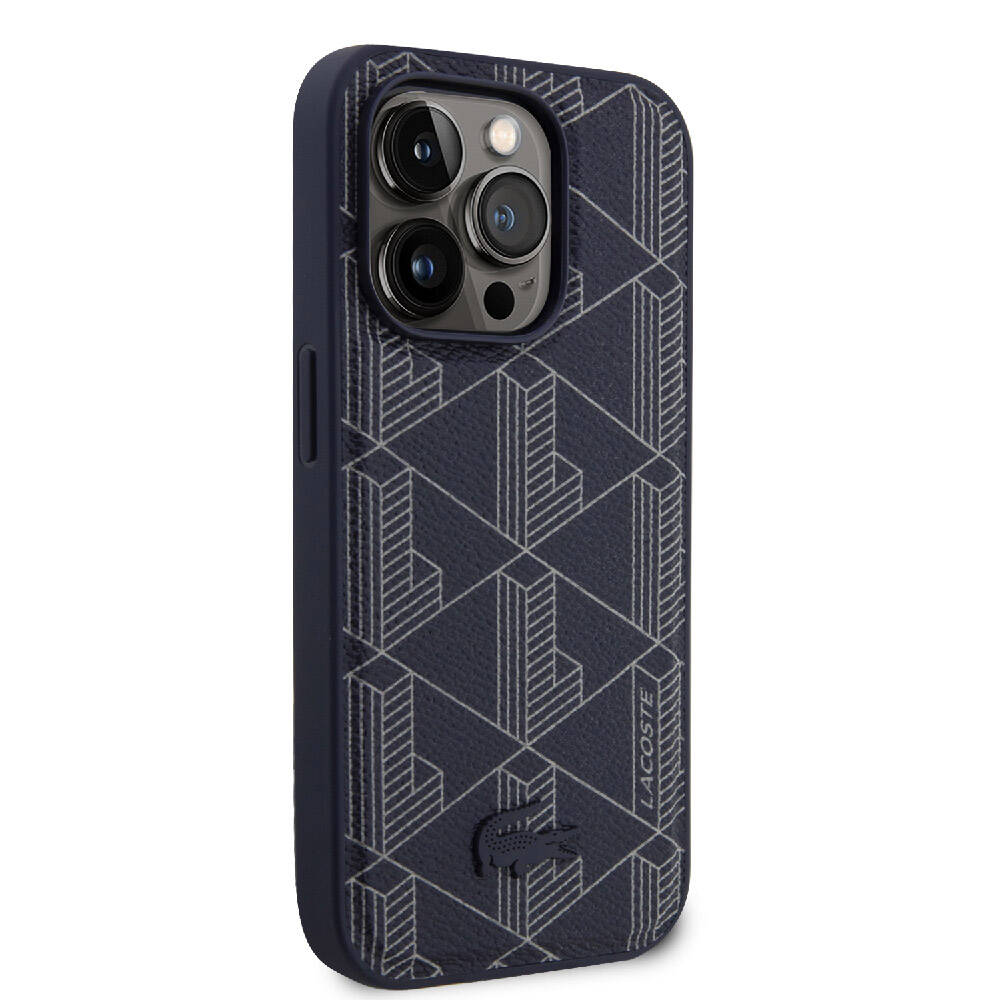 iPhone 15 Pro Kılıf Lacoste Orjinal Lisanslı M-safe Şarj Özellikli PU Deri Görünümlü Karışık Monogram Desenli Kapak