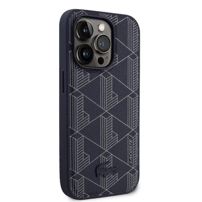 iPhone 15 Pro Kılıf Lacoste Orjinal Lisanslı M-safe Şarj Özellikli PU Deri Görünümlü Karışık Monogram Desenli Kapak