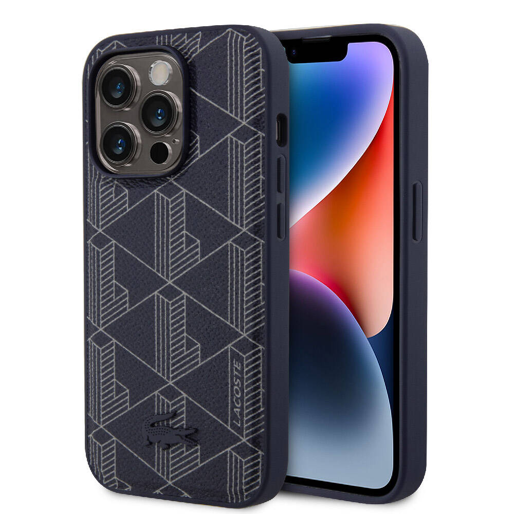 iPhone 15 Pro Kılıf Lacoste Orjinal Lisanslı M-safe Şarj Özellikli PU Deri Görünümlü Karışık Monogram Desenli Kapak