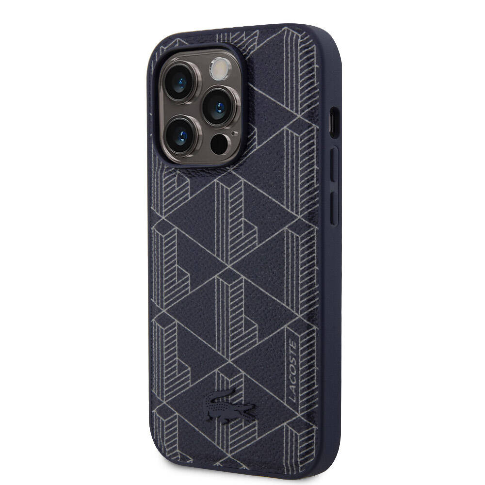 iPhone 15 Pro Kılıf Lacoste Orjinal Lisanslı M-safe Şarj Özellikli PU Deri Görünümlü Karışık Monogram Desenli Kapak