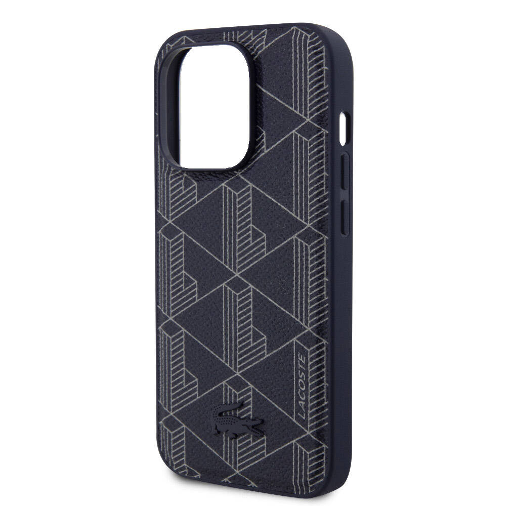 iPhone 15 Pro Kılıf Lacoste Orjinal Lisanslı M-safe Şarj Özellikli PU Deri Görünümlü Karışık Monogram Desenli Kapak
