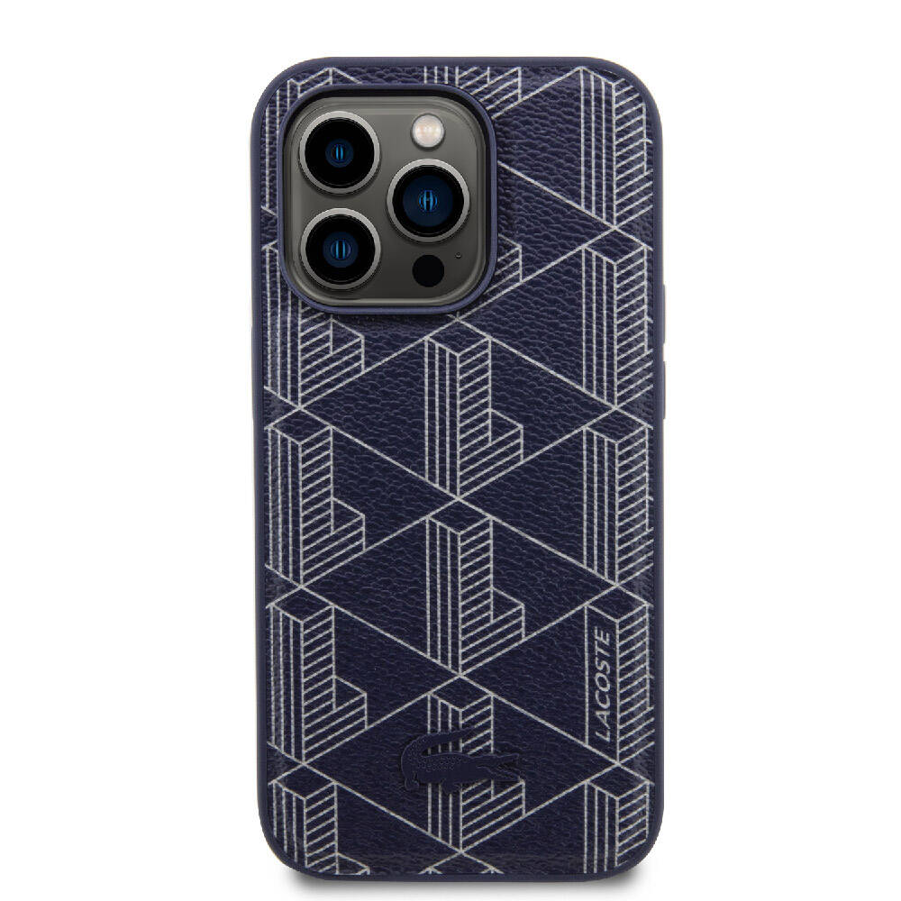 iPhone 15 Pro Kılıf Lacoste Orjinal Lisanslı M-safe Şarj Özellikli PU Deri Görünümlü Karışık Monogram Desenli Kapak