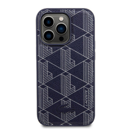 iPhone 15 Pro Kılıf Lacoste Orjinal Lisanslı M-safe Şarj Özellikli PU Deri Görünümlü Karışık Monogram Desenli Kapak
