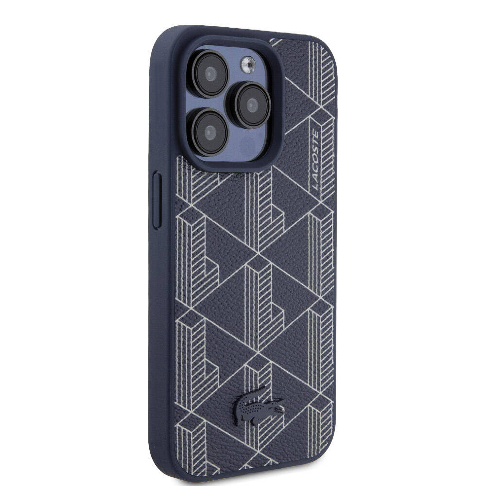 iPhone 15 Pro Kılıf Lacoste Orjinal Lisanslı M-safe Şarj Özellikli PU Deri Görünümlü Karışık Monogram Desenli Kapak