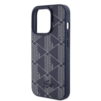 iPhone 15 Pro Kılıf Lacoste Orjinal Lisanslı M-safe Şarj Özellikli PU Deri Görünümlü Karışık Monogram Desenli Kapak