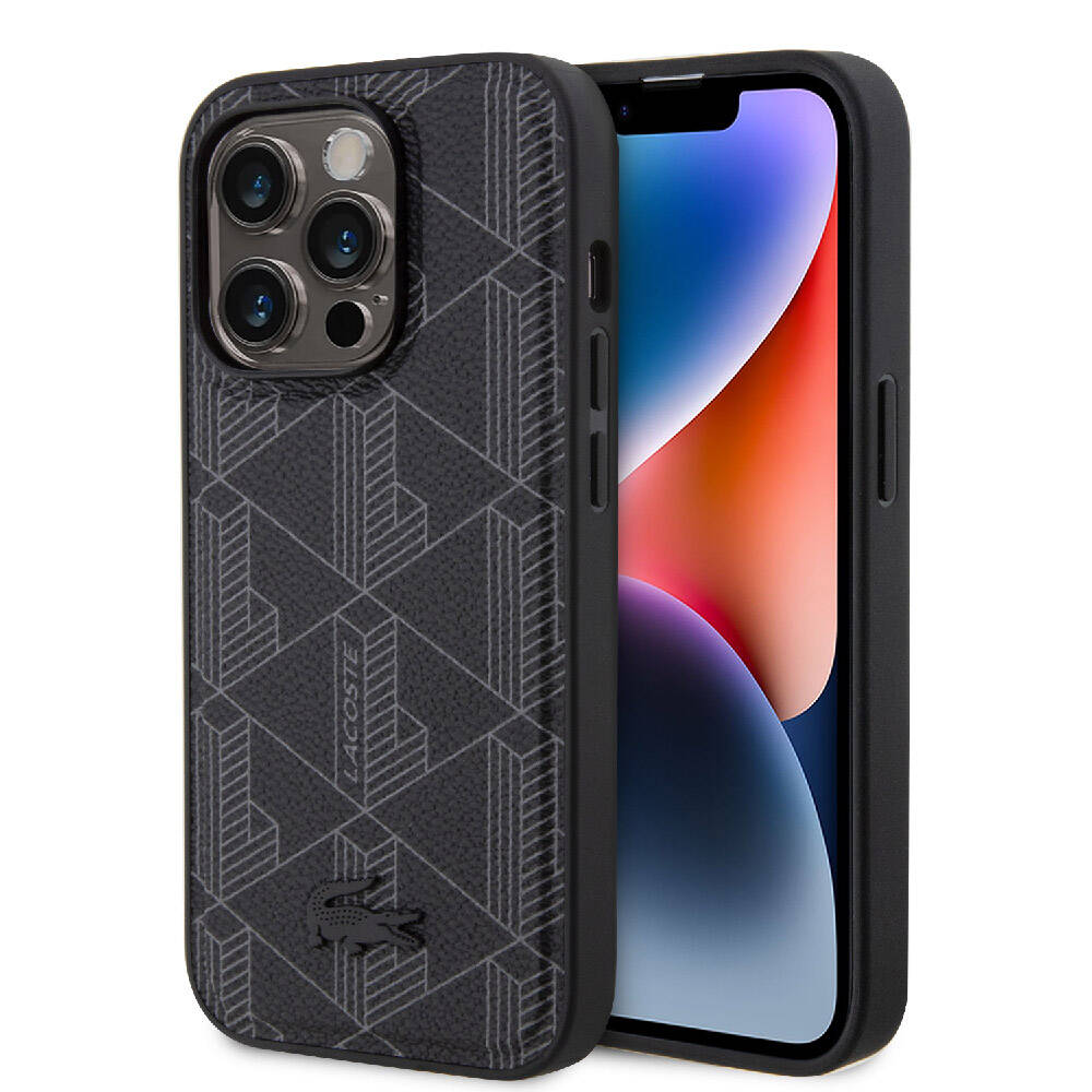 iPhone 15 Pro Kılıf Lacoste Orjinal Lisanslı M-safe Şarj Özellikli PU Deri Görünümlü Karışık Monogram Desenli Kapak