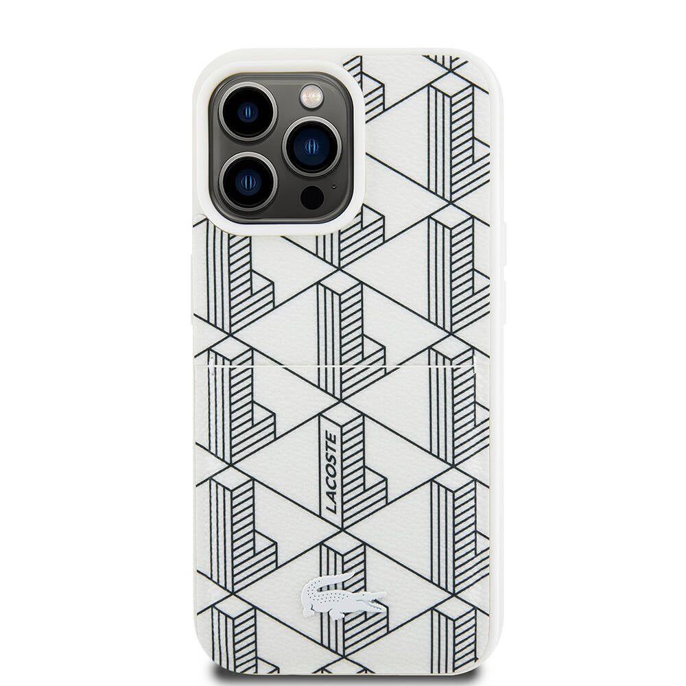 iPhone 15 Pro Kılıf Lacoste Orjinal Lisanslı M-safe Şarj Özellikli PU Deri Görünümlü Kartlıklı Karışık Monogram Desenli Kapak