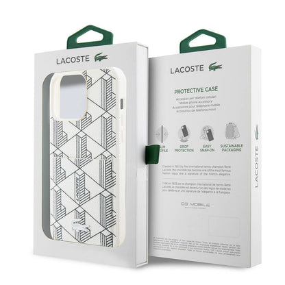 iPhone 15 Pro Kılıf Lacoste Orjinal Lisanslı M-safe Şarj Özellikli PU Deri Görünümlü Kartlıklı Karışık Monogram Desenli Kapak