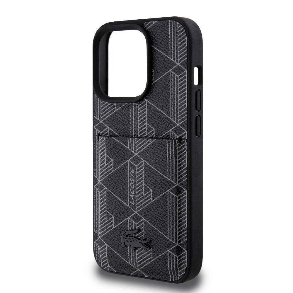 iPhone 15 Pro Kılıf Lacoste Orjinal Lisanslı M-safe Şarj Özellikli PU Deri Görünümlü Kartlıklı Karışık Monogram Desenli Kapak