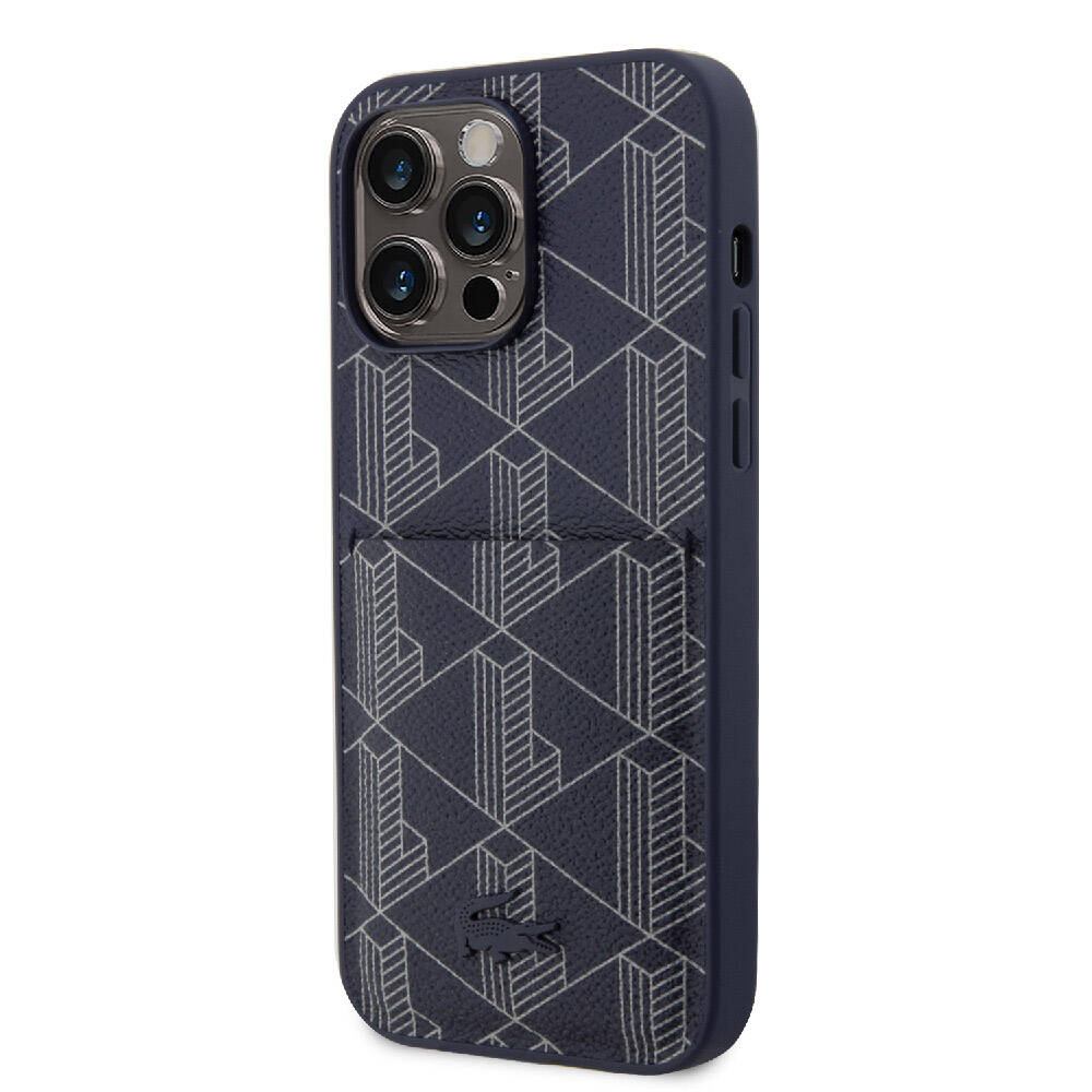 iPhone 15 Pro Kılıf Lacoste Orjinal Lisanslı M-safe Şarj Özellikli PU Deri Görünümlü Kartlıklı Karışık Monogram Desenli Kapak