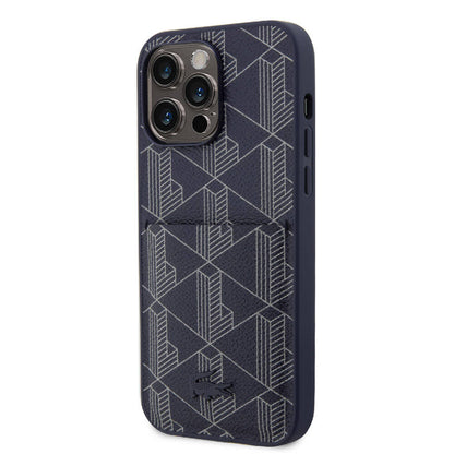 iPhone 15 Pro Kılıf Lacoste Orjinal Lisanslı M-safe Şarj Özellikli PU Deri Görünümlü Kartlıklı Karışık Monogram Desenli Kapak