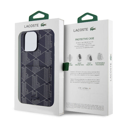 iPhone 15 Pro Kılıf Lacoste Orjinal Lisanslı M-safe Şarj Özellikli PU Deri Görünümlü Kartlıklı Karışık Monogram Desenli Kapak