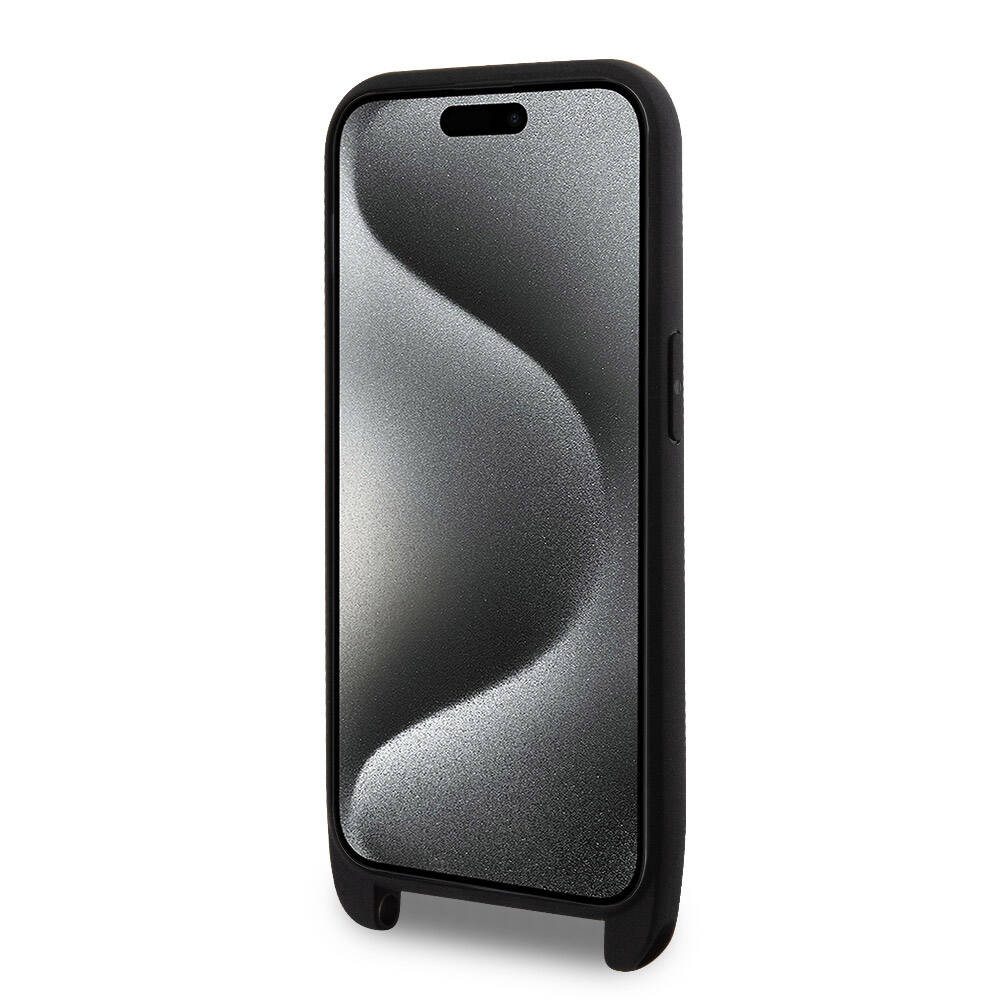 iPhone 15 Pro Kılıf Lacoste Orjinal Lisanslı PU Pike Desenli Arka Yüzey Askılı İkonik Timsah Dokuma Logolu Kapak