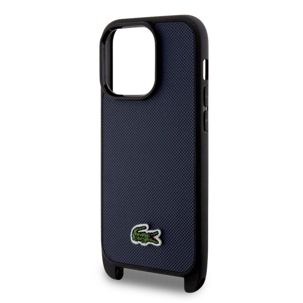 iPhone 15 Pro Kılıf Lacoste Orjinal Lisanslı PU Pike Desenli Arka Yüzey Askılı İkonik Timsah Dokuma Logolu Kapak