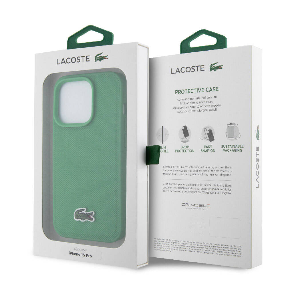 iPhone 15 Pro Kılıf Lacoste Orjinal Lisanslı PU Pike Desenli Arka Yüzey İkonik Timsah Dokuma Logolu Kapak