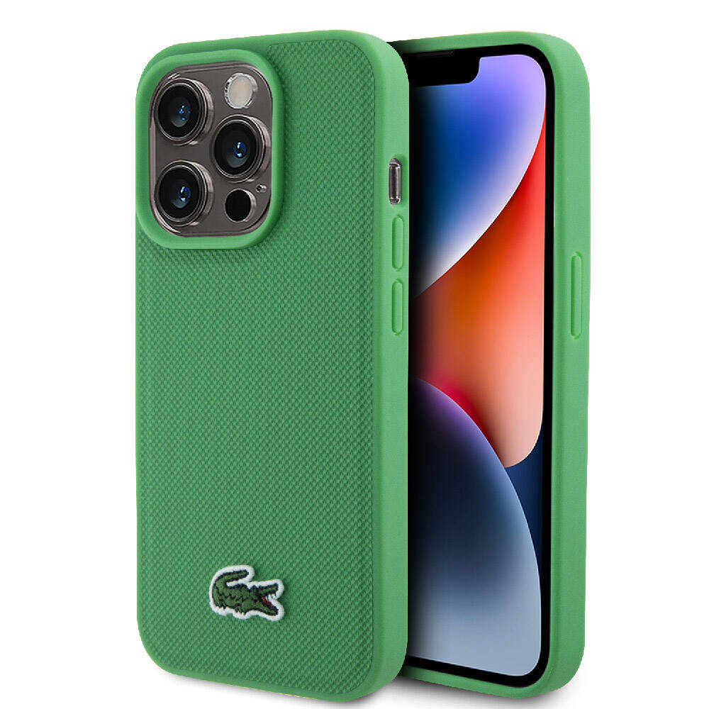 iPhone 15 Pro Kılıf Lacoste Orjinal Lisanslı PU Pike Desenli Arka Yüzey İkonik Timsah Dokuma Logolu Kapak