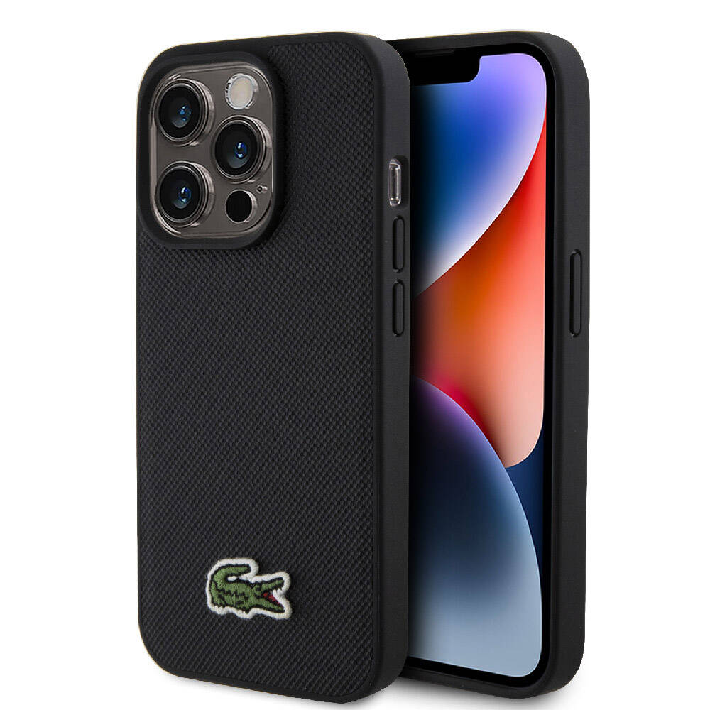 iPhone 15 Pro Kılıf Lacoste Orjinal Lisanslı PU Pike Desenli Arka Yüzey İkonik Timsah Dokuma Logolu Kapak
