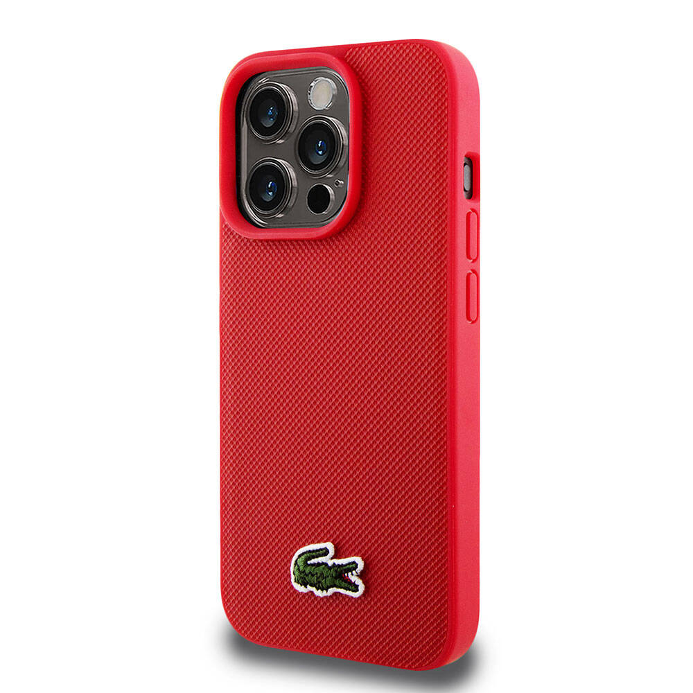 iPhone 15 Pro Kılıf Lacoste Orjinal Lisanslı PU Pike Desenli Arka Yüzey İkonik Timsah Dokuma Logolu Kapak