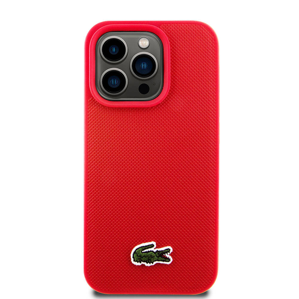 iPhone 15 Pro Kılıf Lacoste Orjinal Lisanslı PU Pike Desenli Arka Yüzey İkonik Timsah Dokuma Logolu Kapak