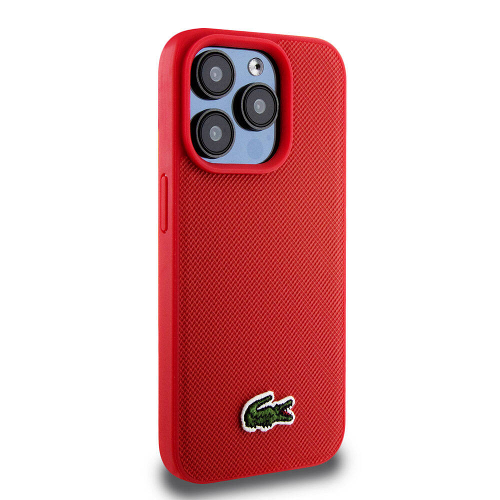 iPhone 15 Pro Kılıf Lacoste Orjinal Lisanslı PU Pike Desenli Arka Yüzey İkonik Timsah Dokuma Logolu Kapak
