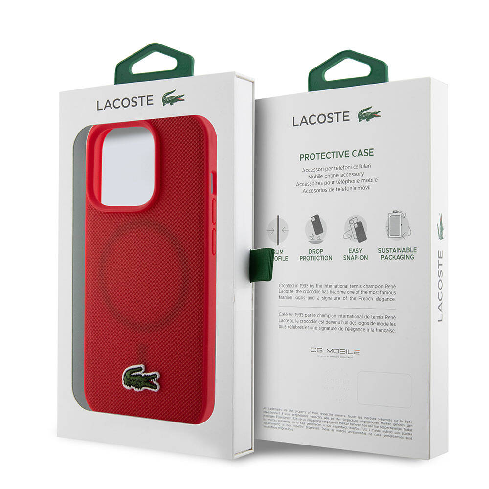 iPhone 15 Pro Kılıf Lacoste Orjinal Lisanslı PU Pike Desenli Arka Yüzey İkonik Timsah Dokuma Logolu Kapak