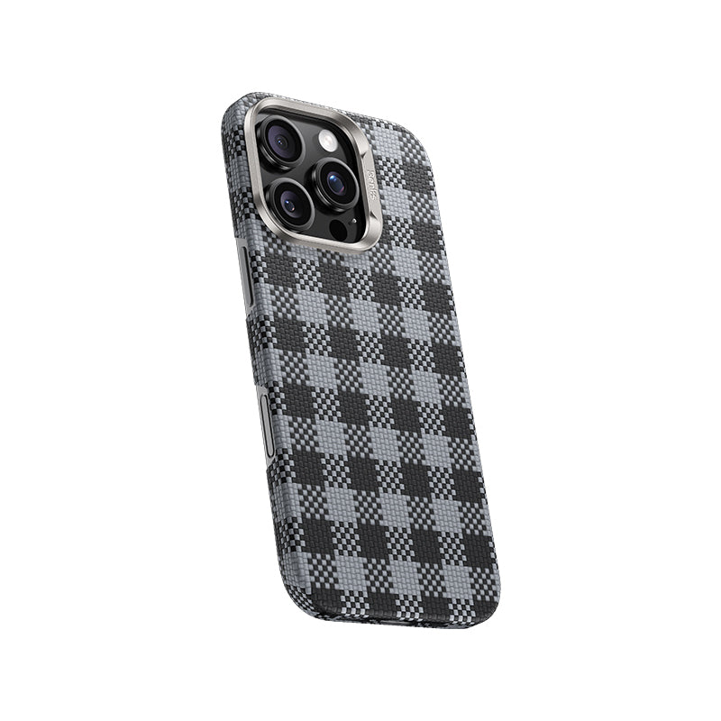 iPhone 15 Pro Kılıf M-safe Şarj Özellikli Ekose Tasarımlı Benks ArmorVichy Kevlar Kapak