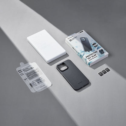iPhone 15 Pro Kılıf M-safe Şarj Özellikli 1500D Aramid Fiber Pitaka Military-Grade Classic Serisi Black-Grey Twill Kapak