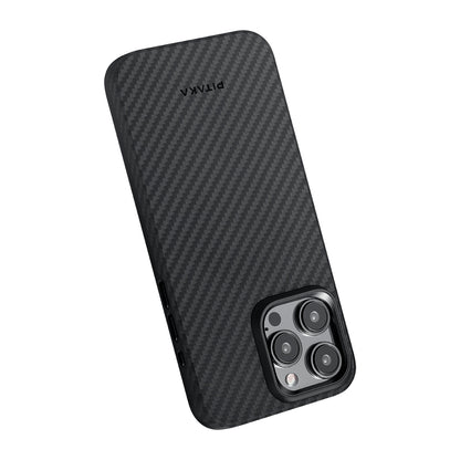 iPhone 15 Pro Kılıf M-safe Şarj Özellikli 1500D Aramid Fiber Pitaka Military-Grade Classic Serisi Black-Grey Twill Kapak