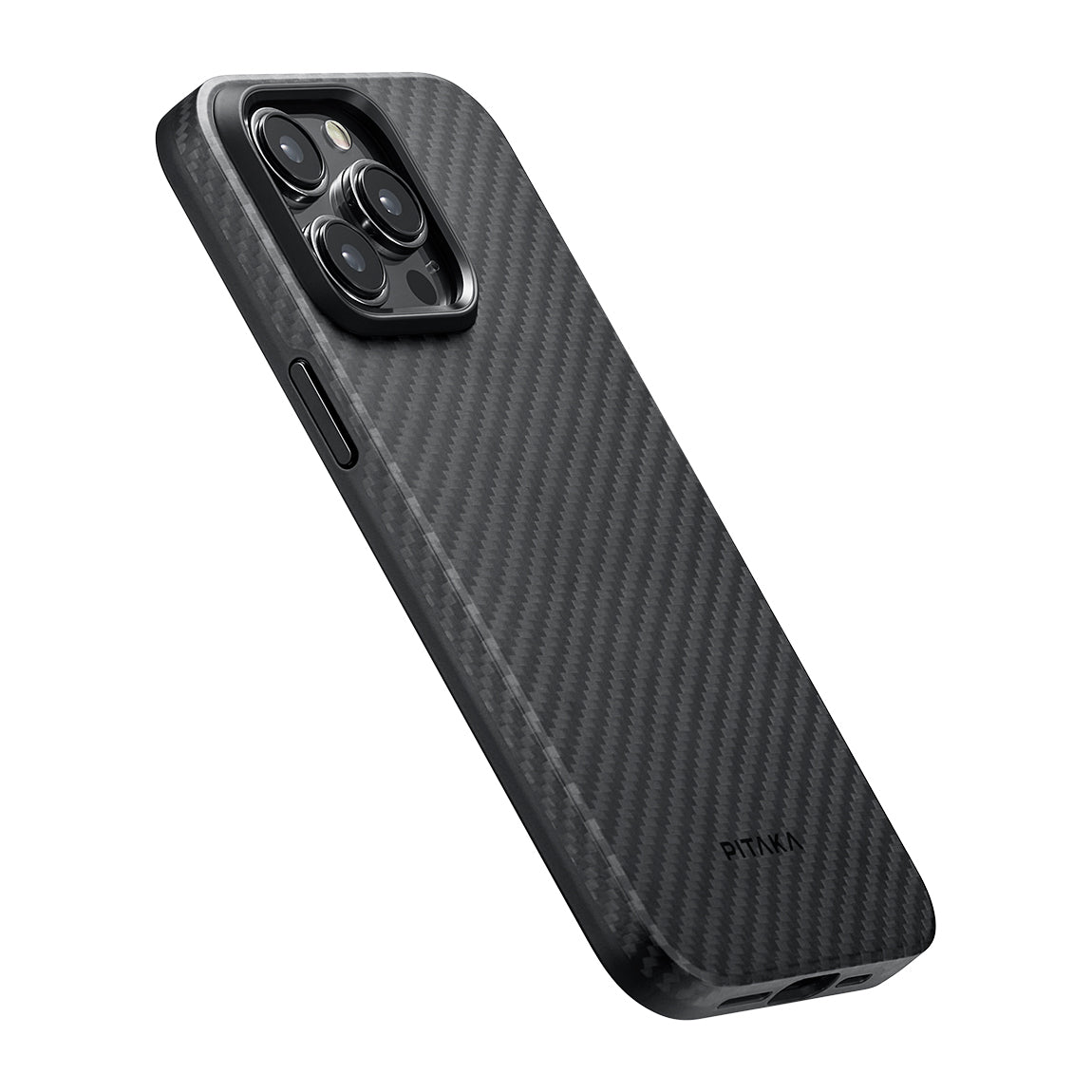 iPhone 15 Pro Kılıf M-safe Şarj Özellikli 1500D Aramid Fiber Pitaka Military-Grade Classic Serisi Black-Grey Twill Kapak