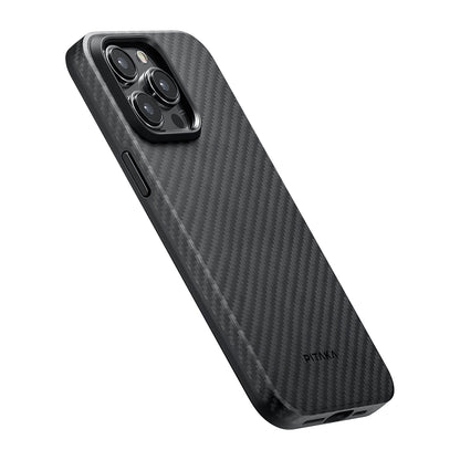 iPhone 15 Pro Kılıf M-safe Şarj Özellikli 1500D Aramid Fiber Pitaka Military-Grade Classic Serisi Black-Grey Twill Kapak