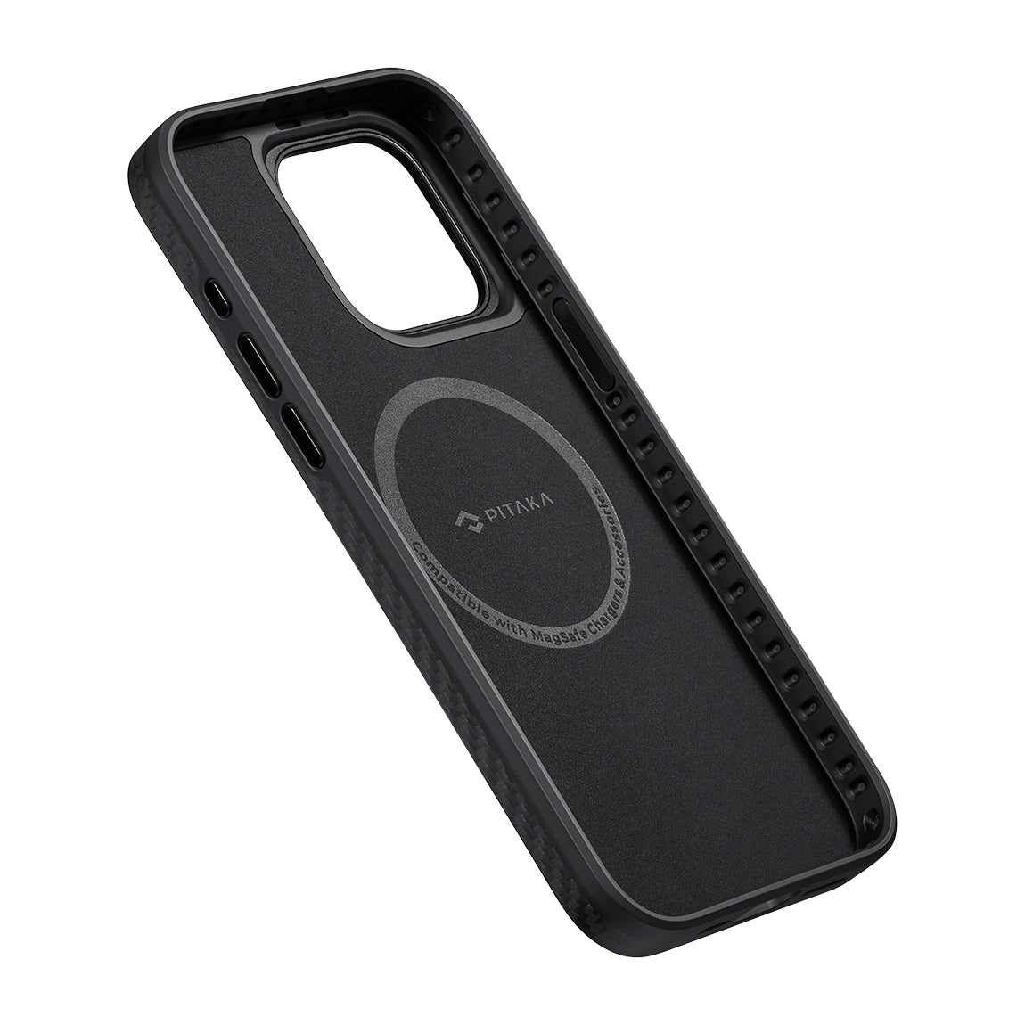 iPhone 15 Pro Kılıf M-safe Şarj Özellikli 1500D Aramid Fiber Pitaka Military-Grade Classic Serisi Black-Grey Twill Kapak