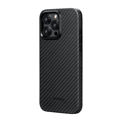 iPhone 15 Pro Kılıf M-safe Şarj Özellikli 1500D Aramid Fiber Pitaka Military-Grade Classic Serisi Black-Grey Twill Kapak