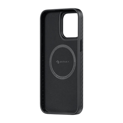 iPhone 15 Pro Kılıf M-safe Şarj Özellikli 1500D Aramid Fiber Pitaka Military-Grade Classic Serisi Black-Grey Twill Kapak