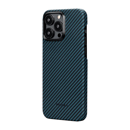 iPhone 15 Pro Kılıf M-safe Şarj Özellikli 1500D Aramid Fiber Pitaka Ultra-Slim Classic Serisi Black-Blue Twill Kapak