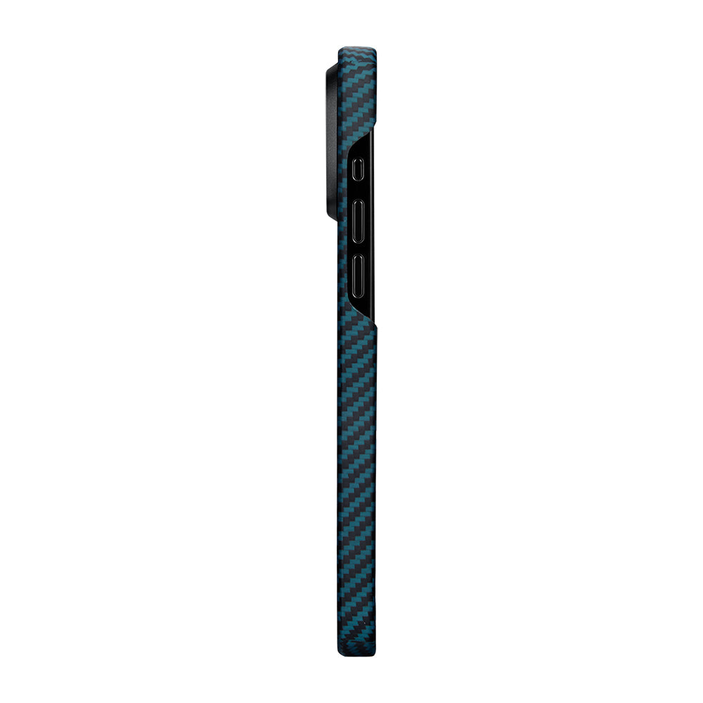 iPhone 15 Pro Kılıf M-safe Şarj Özellikli 1500D Aramid Fiber Pitaka Ultra-Slim Classic Serisi Black-Blue Twill Kapak