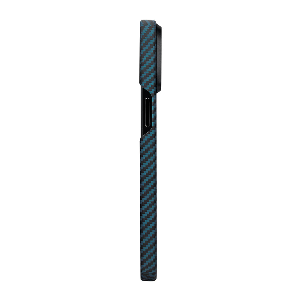 iPhone 15 Pro Kılıf M-safe Şarj Özellikli 1500D Aramid Fiber Pitaka Ultra-Slim Classic Serisi Black-Blue Twill Kapak