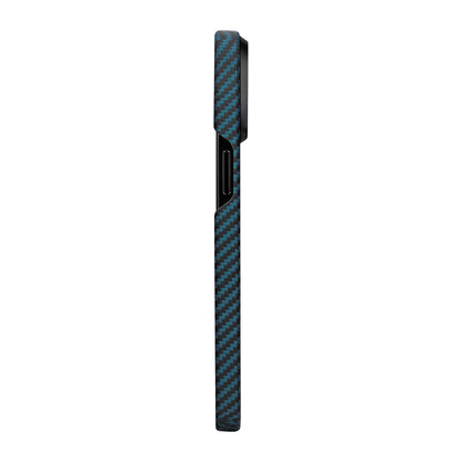 iPhone 15 Pro Kılıf M-safe Şarj Özellikli 1500D Aramid Fiber Pitaka Ultra-Slim Classic Serisi Black-Blue Twill Kapak