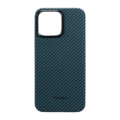 iPhone 15 Pro Kılıf M-safe Şarj Özellikli 1500D Aramid Fiber Pitaka Ultra-Slim Classic Serisi Black-Blue Twill Kapak