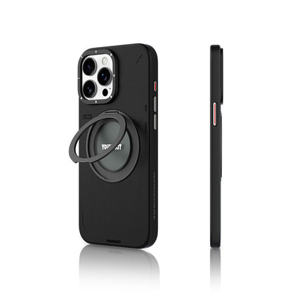 iPhone 15 Pro Kılıf M-safe Şarj Özellikli 360° Standlı Basit Mat Deri Desenli Youngkit Tech Leather Serisi Kapak