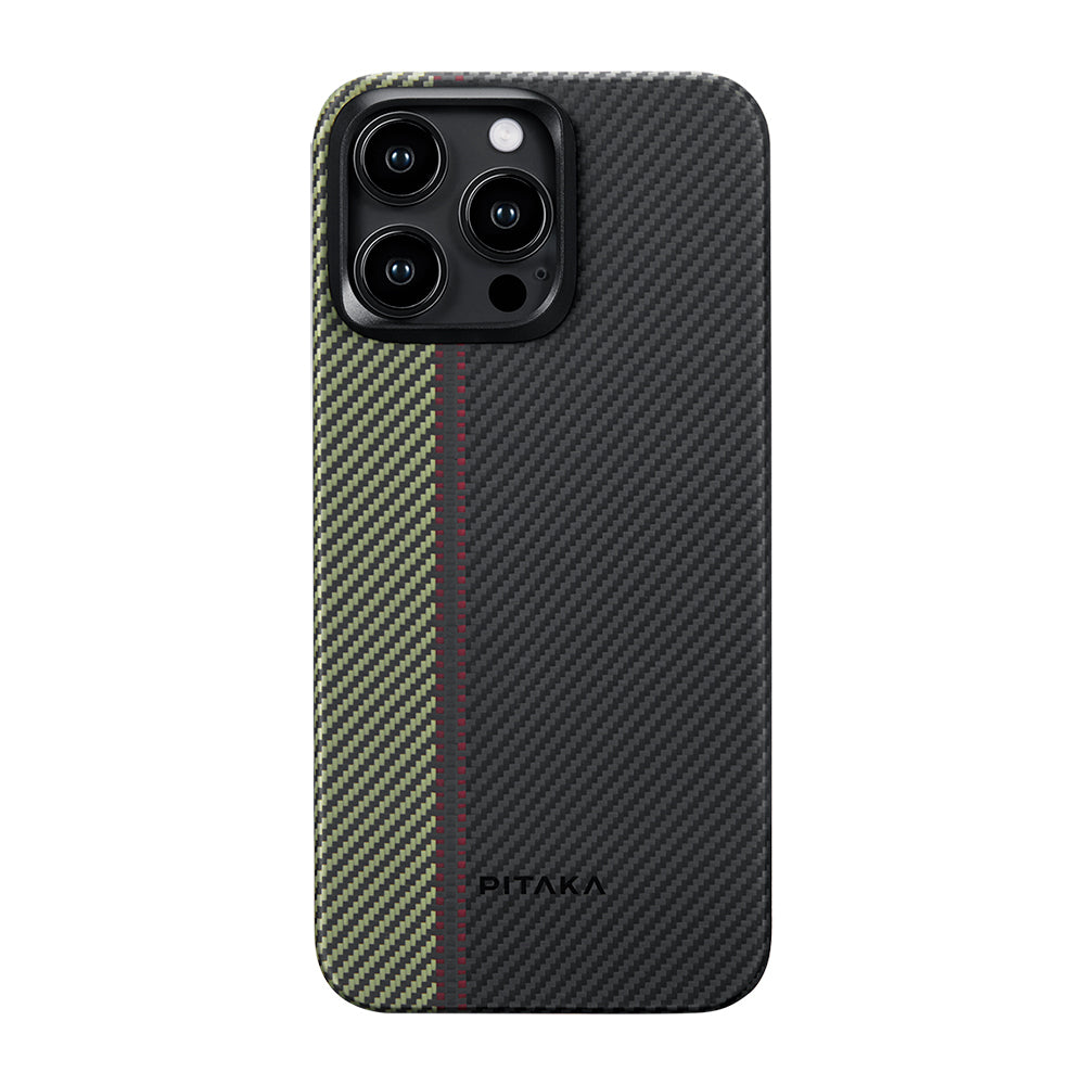 iPhone 15 Pro Kılıf M-safe Şarj Özellikli 600D Aramid Fiber Pitaka Tactile Woven Orchestra Serisi Overture Kapak