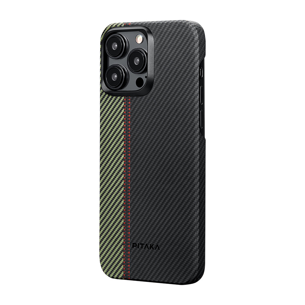 iPhone 15 Pro Kılıf M-safe Şarj Özellikli 600D Aramid Fiber Pitaka Tactile Woven Orchestra Serisi Overture Kapak