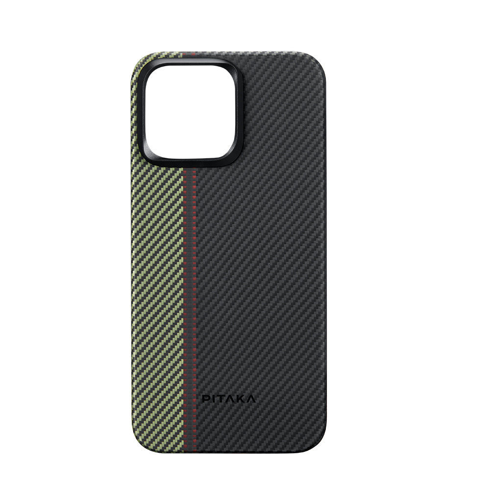 iPhone 15 Pro Kılıf M-safe Şarj Özellikli 600D Aramid Fiber Pitaka Tactile Woven Orchestra Serisi Overture Kapak