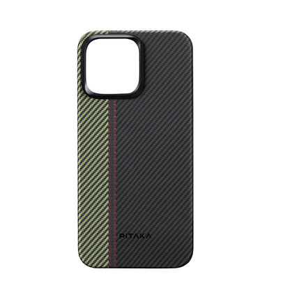 iPhone 15 Pro Kılıf M-safe Şarj Özellikli 600D Aramid Fiber Pitaka Tactile Woven Orchestra Serisi Overture Kapak