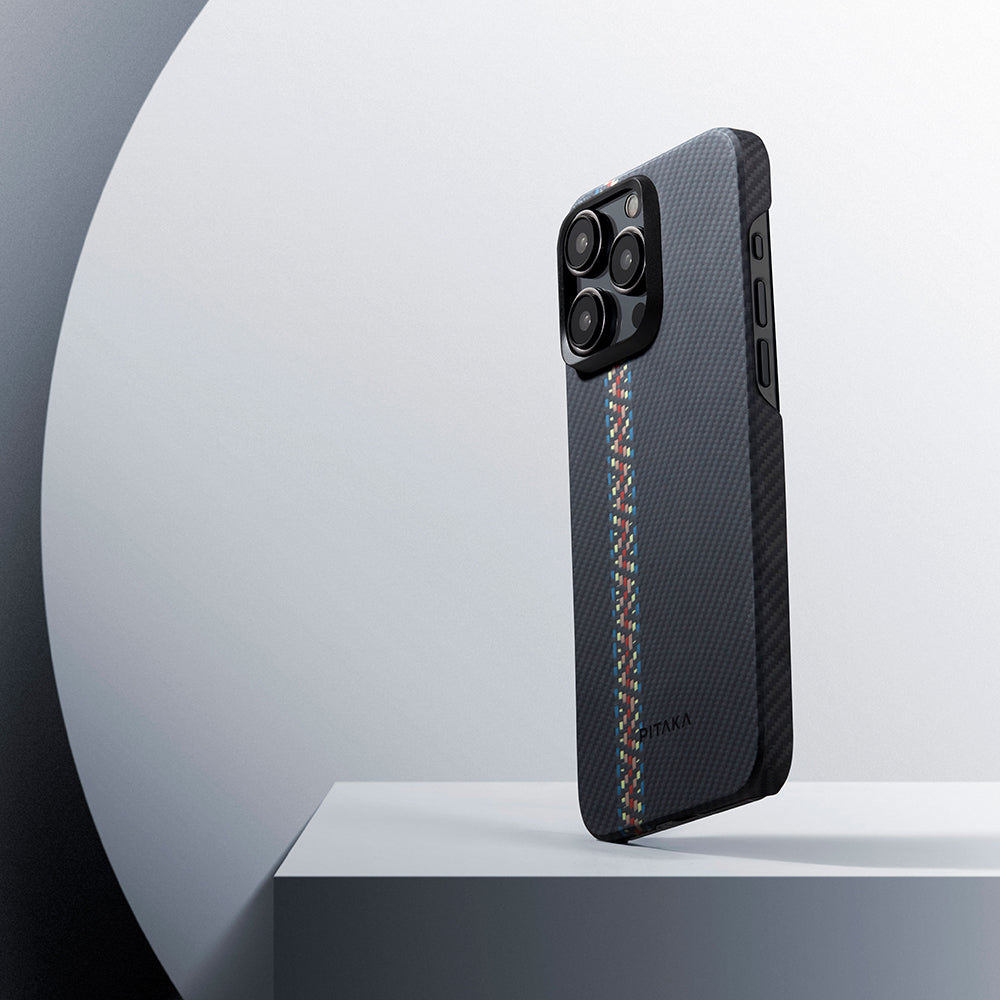iPhone 15 Pro Kılıf M-safe Şarj Özellikli 600D Aramid Fiber Pitaka Tactile Woven Orchestra Serisi Rhapsody Kapak