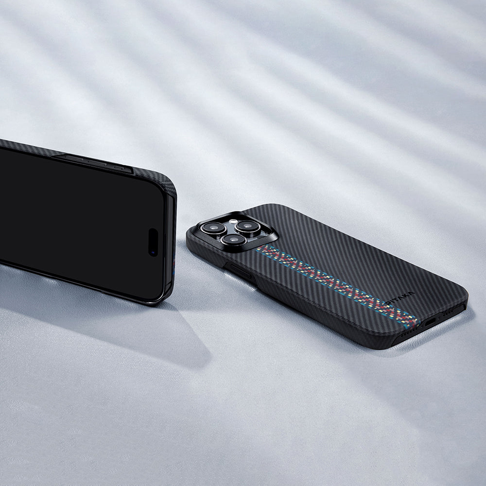 iPhone 15 Pro Kılıf M-safe Şarj Özellikli 600D Aramid Fiber Pitaka Tactile Woven Orchestra Serisi Rhapsody Kapak