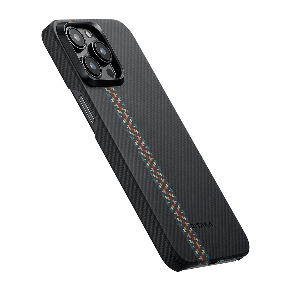 iPhone 15 Pro Kılıf M-safe Şarj Özellikli 600D Aramid Fiber Pitaka Tactile Woven Orchestra Serisi Rhapsody Kapak