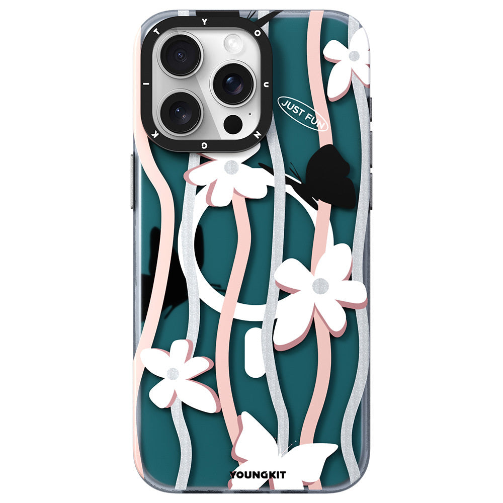 iPhone 15 Pro Kılıf M-safe Şarj Özellikli Airbagli Çift Katmanlı Youngkit Star&Butterfly Serisi Kapak