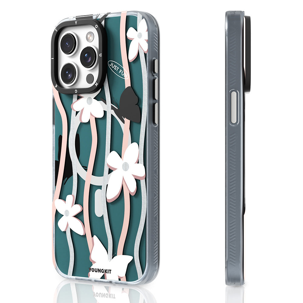 iPhone 15 Pro Kılıf M-safe Şarj Özellikli Airbagli Çift Katmanlı Youngkit Star&Butterfly Serisi Kapak