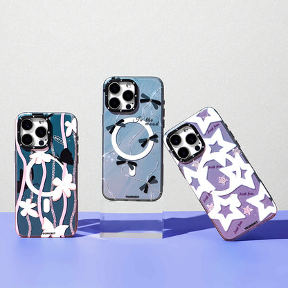 iPhone 15 Pro Kılıf M-safe Şarj Özellikli Airbagli Çift Katmanlı Youngkit Star&Butterfly Serisi Kapak