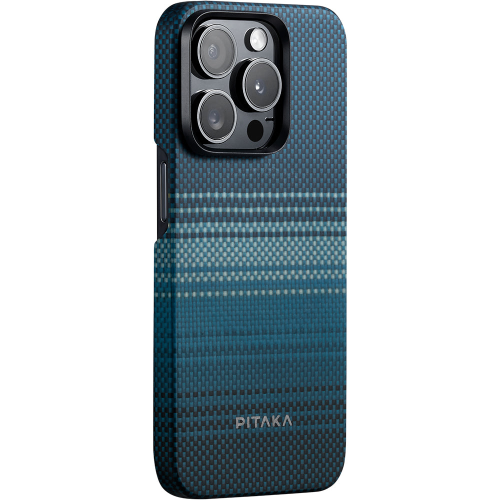 iPhone 15 Pro Kılıf M-safe Şarj Özellikli Aramid Fiber Pitaka Tactile Woven Sunset-Moonrise Serisi Moonrise Kapak